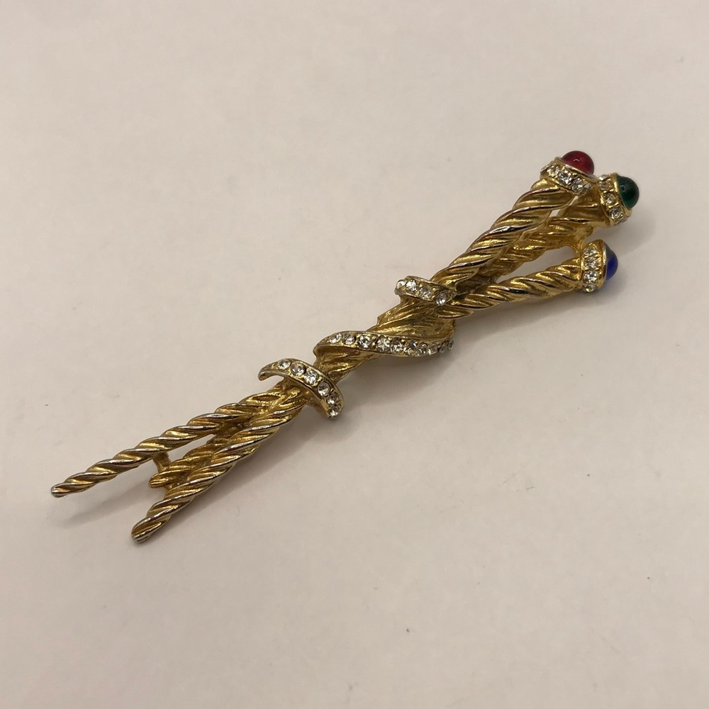 Vintage 3 Staff with Cabachons Brooch - Picture 2 of 8